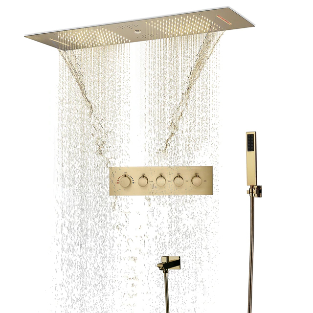 Fontana Dijon Thermostatic Recessed Ceiling Mount Smart Musical LED Rainfall Shower Head System with Handheld Shower and Touch Panel Light